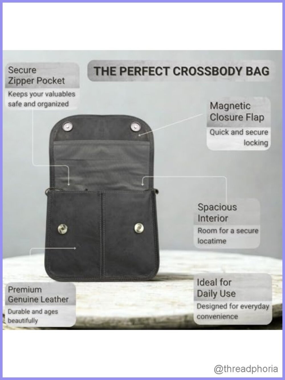 Genuine Leather Small Crossbody Purse for Women Boho Saddle Bag Adjustable Strap - Picture 3 of 6